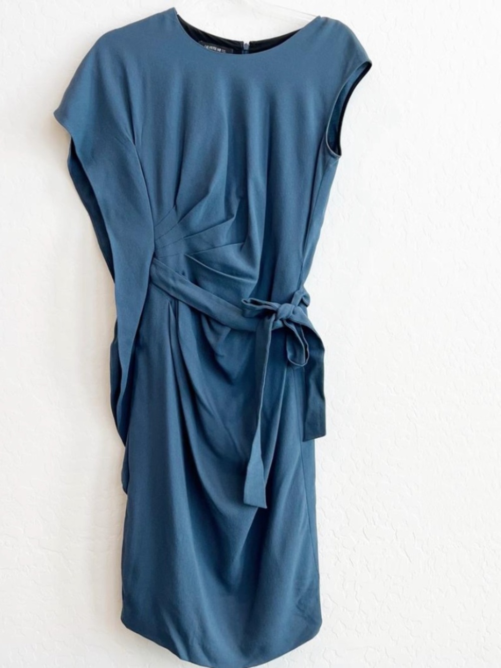 Lafayette 148 New York Asymmetrical One Shoulder wool+viscose Blue Dress sz 8